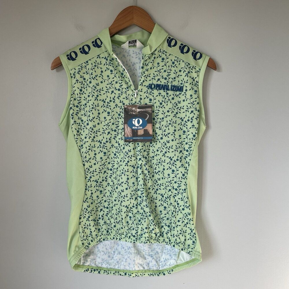 Pearl Izumi Vtg 2002 Cycling Jersey Top Sleeveless Floral Green Blue Size Medium